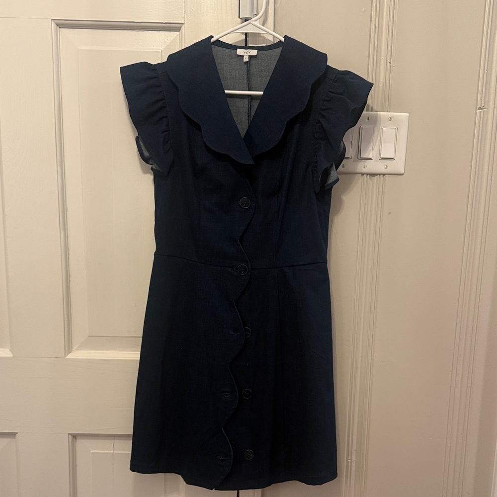 Classic dark denim Ruffle Sleeve Dress